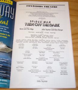 Playbill: Spider-Man Turn Off The Dark VF foxwoods theatre - january 2011