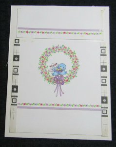 ON YOUR WEDDING Blue Birds & Wreath 6x8.5 Greeting Card Art #7407 w/ 3 Cards