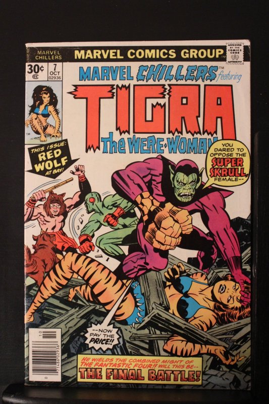 Marvel Chillers #7 1976 Mid-High-Grade Red Wolf, Tigra vs Skrulls Spidey Flick!