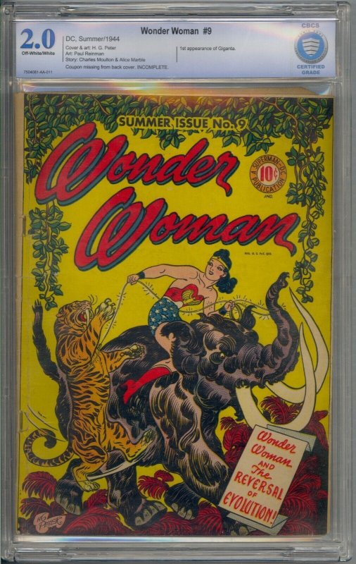 WONDER WOMAN #9 CBCS 2.0 1ST GIGANTA GOLDEN AGE NOT CGC