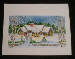 CHRISTMAS Beautiful House Lit Up For Holidays 8.5x6.5 Greeting Card Art #FL294