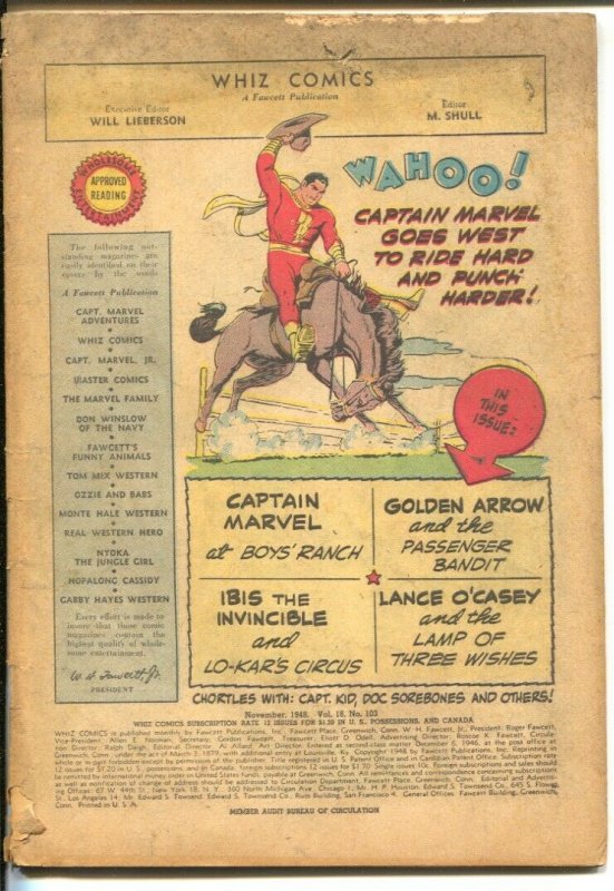 Whiz Comics #103 1948-Fawcett-Captain Marvel-Basil Wolverton Culture Corner a...