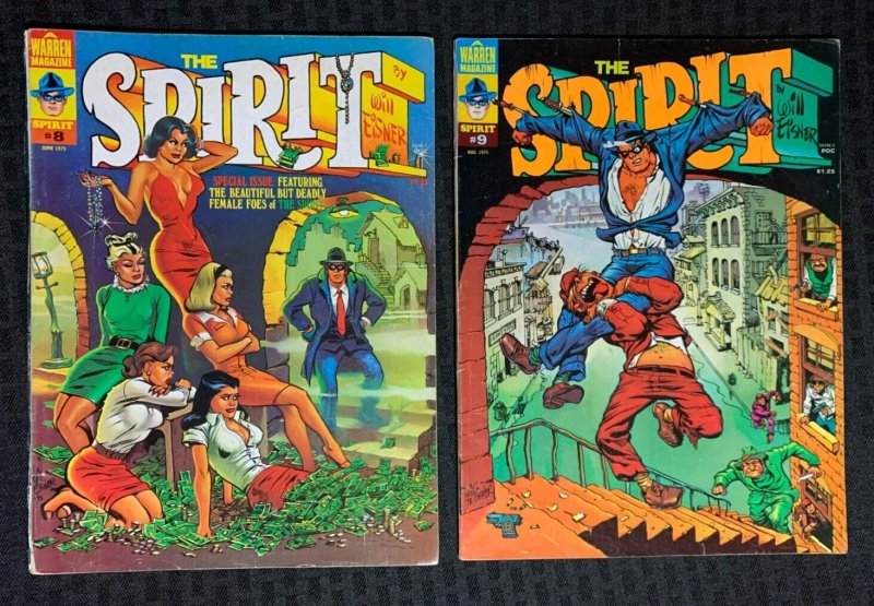 1975 THE SPIRIT Warren Magazine #8 & 9 VG/VG+ Will Eisner LOT of 2