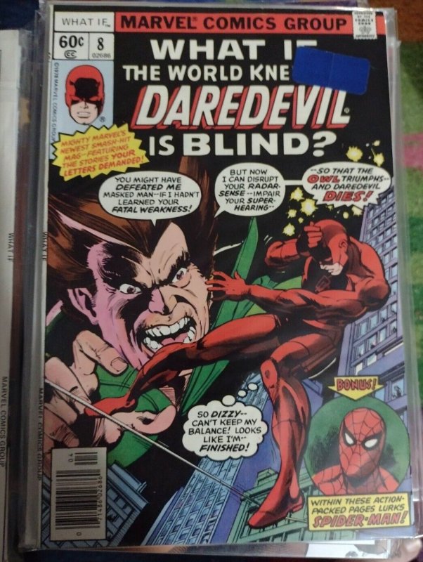 What If  # 8 1977  Marvel DISNEY  WORLD KNEW DAREDEVIL IS BLIND ?  SPIDER MAN