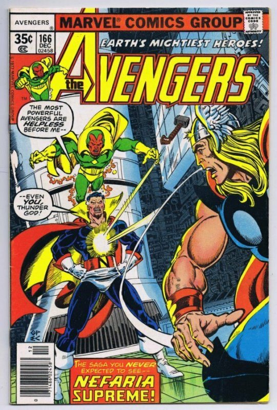 Avengers #166 ORIGINAL Vintage 1977 Marvel Comics 