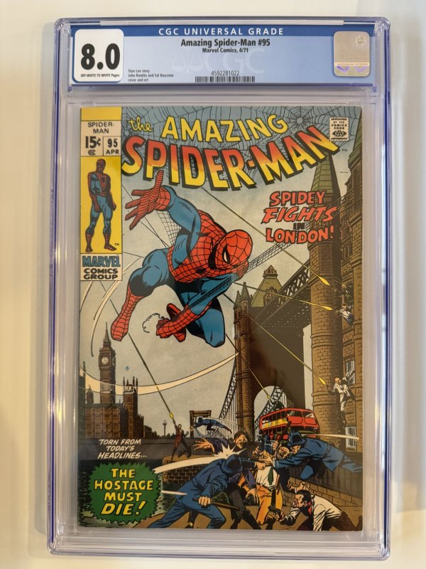 Amazing Spider-Man 95 CGC 8.0  Classic London Cover by John Romita (1971)