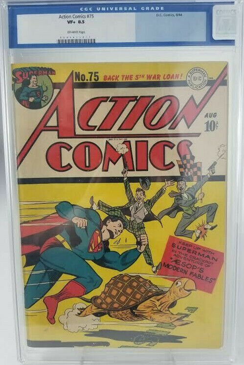 Action Comics #75~1944 DC~CGC 8.5 (VF+)~Aesop's Modern Fables