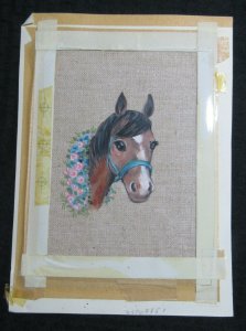 FATHERS DAY Painted Horse in Harness w/ Flowers 8x11 Greeting Card Art #FD851 