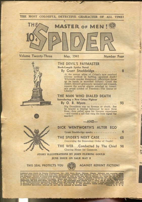 Spider 5/1941-Popular-The Devil's Paymaster-hero pulp-P