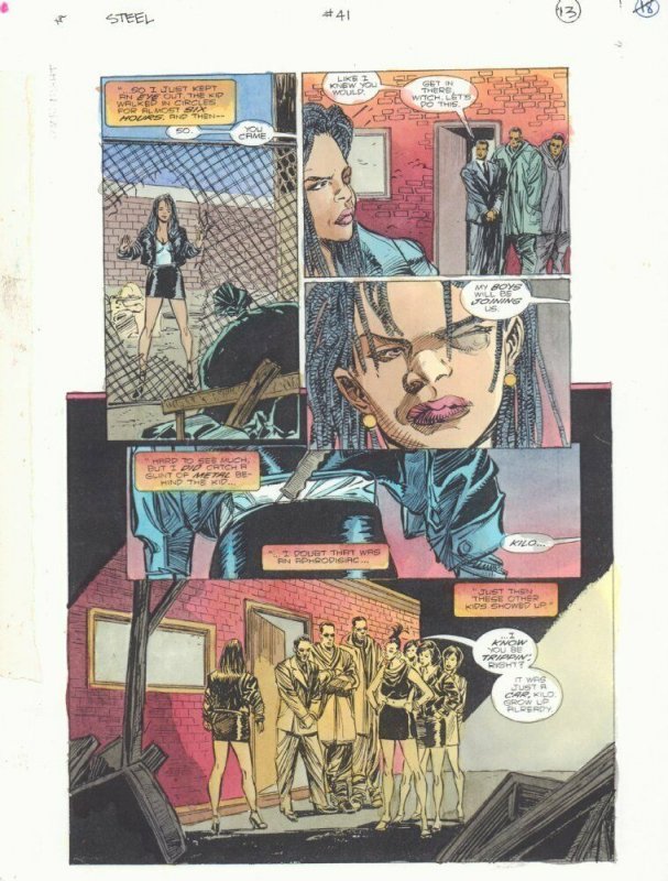 Steel #41 p.13 Color Guide Art - Natasha Irons with Gang - 1997 by John Kalisz 