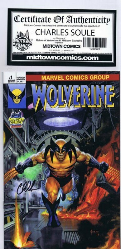 Charles Soule SIGNED 2018 Return of Wolverine #1 Marvel Comics Joe Jusko Midtown