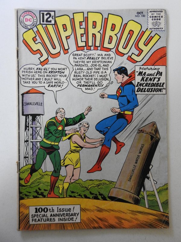 Superboy #100 VG- Cond Moisture stain, cover and 1st wrap detached bottom staple