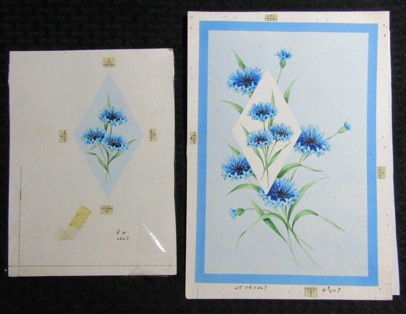 FATHERS BIRTHDAY Blue Flowers in Diamonds 2pcs 8x12 Greeting Card Art #FB867