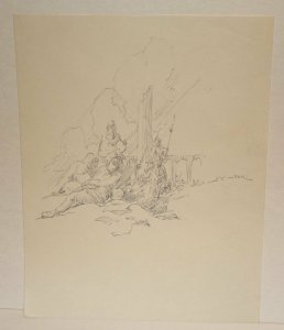 Warrior Camp Ink Drawing art by Roy Krenkel