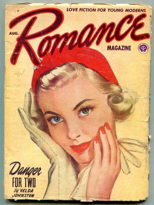 Romance Pulp August 1952- Danger for Two- Velda Johnston VG