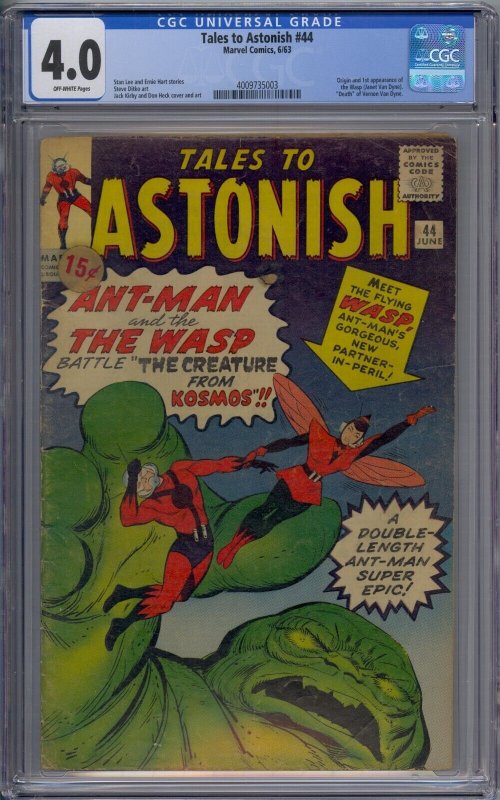 TALES TO ASTONISH #44 CGC 4.0 ANT MAN  ORIGIN 1ST WASP JANET VAN DYNE JACK KIRBY