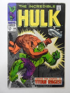 The Incredible Hulk #106 (1968) VG- Condition! Moisture stain
