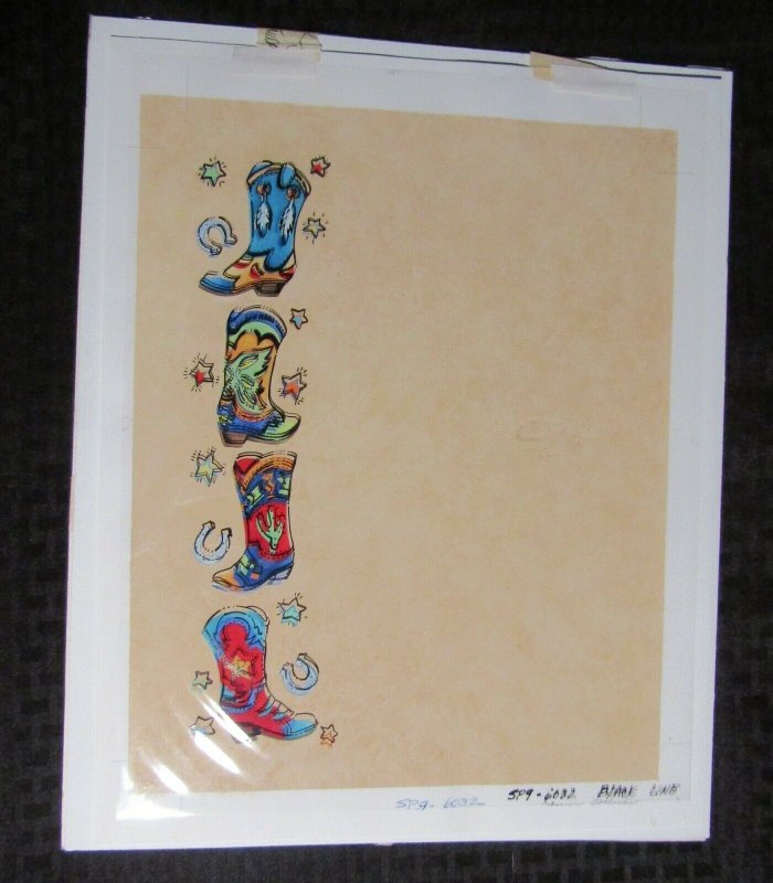 COWBOY BOOTS with Stars & Horseshoe Border 11.5x14.5 Greeting Card Art #6032