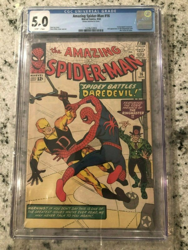 Amazing Spider-Man # 16 VG/FN CGC 5.0 GRADED Marvel COMIC Book Daredevil TJ1