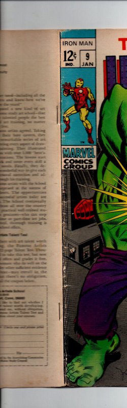 Invincible Iron Man #9 - vs Hulk Android - 1969 - FN/VF