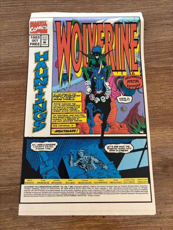 Wolverine Halloween Special Edition 1993 Comic Book X-Men # 1 Nightmare 13 J347