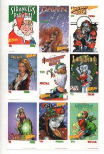WIZARD CHRISTMAS tags, sheet, NM, Linsner Dawn Lady Death Arthur Adams, unused