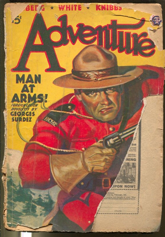 Adventure  8/1939-Popular-RCMP-Mountie-pulp thrills-Attack on America-FR