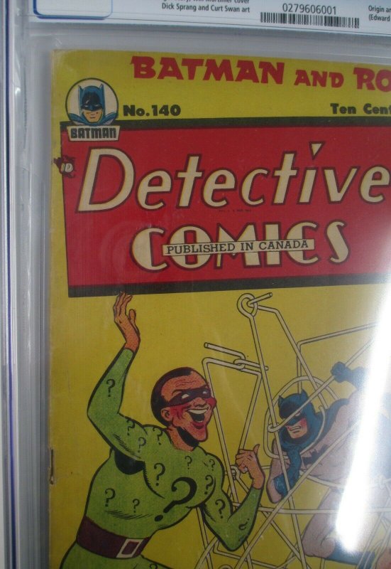 Detective Comics #140 CGC 3.0 (VG/GD) 1st App. Riddler (NCP-Canadian 1949)