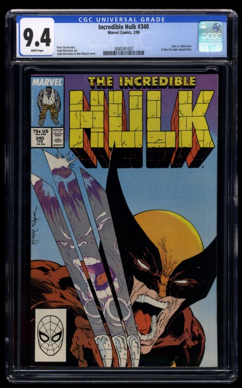 Incredible Hulk #340 CGC NM 9.4 White Pages McFarlane Vs Wolverine!