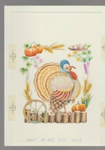 TURKEY in Blue Bonnet & Pumpkins 6x8 #7905 Thanksgiving Greeting Card Art