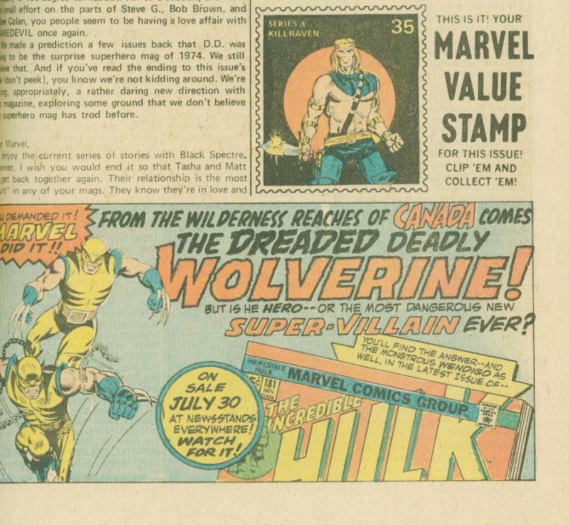 DAREDEVIL #115 1974- ad for Incredible Hulk 181 Wolverine