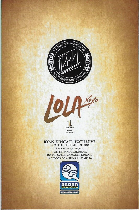 Lola #1 Ryan Kincaid Limited to 200 Exclusive Virgin Variant Connecting Cover NM