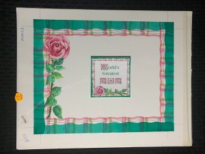 WORLD'S GREATEST MOM Rose w/ Pink & Green Border 15x12 Greeting Card Art #6061