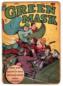 GREEN MASK VOL 2 #1 comic book 1945-BOUND & GAGGED BABE-TORTURE-SKULLS-CANNIBALS