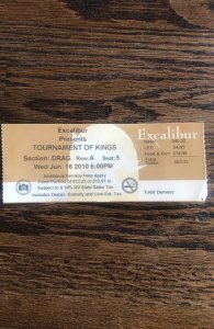 Used ticket to Las Vegas Excalibur medieval jousting show with meal