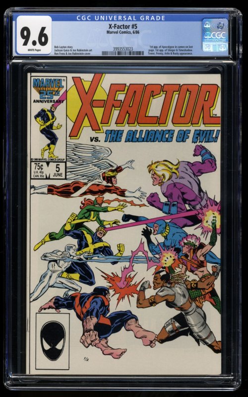 X-Factor (1986) #5 CGC NM+ 9.6 White Pages 1st Apocalypse Cameo!