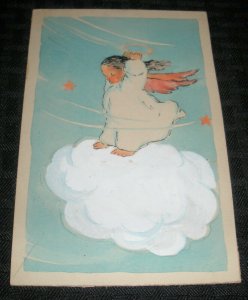 CHRISTMAS Vintage Cute Angel on Cloud w/ Halo 4.25x6.5 Greeting Card Art #nn