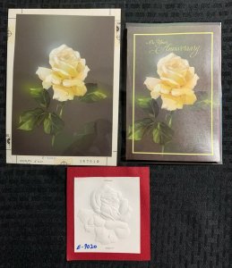 ON YOUR ANNIVERSARY White Rose 6x8.5 Greeting Card Art #9020 w/ 4 Cards