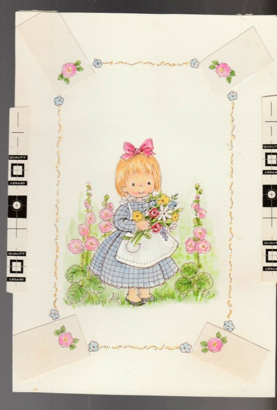 HOPE YOURE BETTER SOON Cute Girl w/ Flowers 5x7.25 Greeting Card Art  #C9377 | Comic Collectibles - Original Art