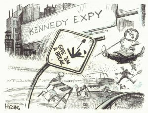 Kennedy Expy ''Give 'em a break'' Chicago Sun-Times art by Jack Higgins