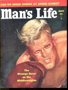 MAG: MAN'S LIFE 1953 MARCH-BOXING COVER-#3-RARE-WAR-VIOLENCE FN/VF