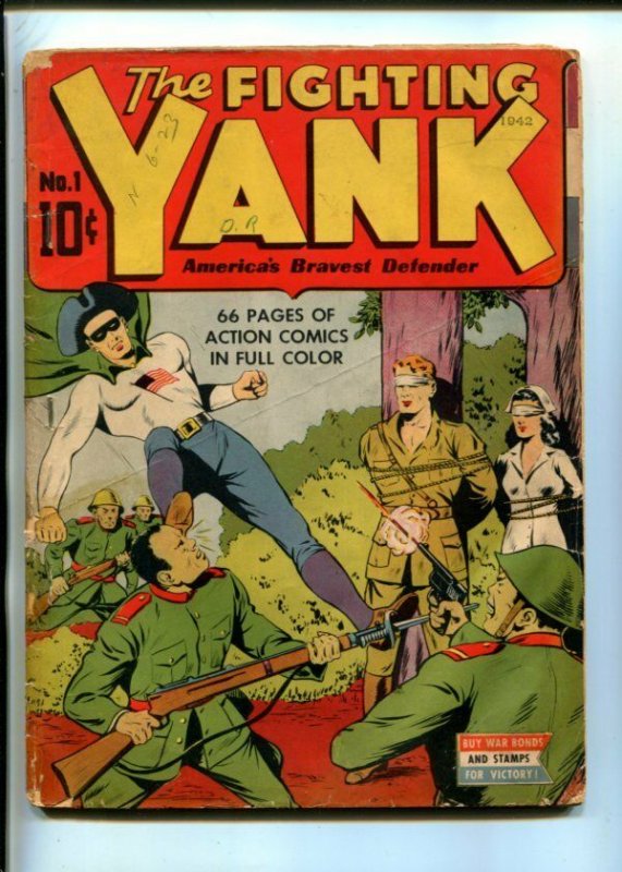 FIGHTING YANK #1-NEDOR-1942-BOUND NURSE-WWII SUPERHEROES-RIO KID-MYSTICO-good+