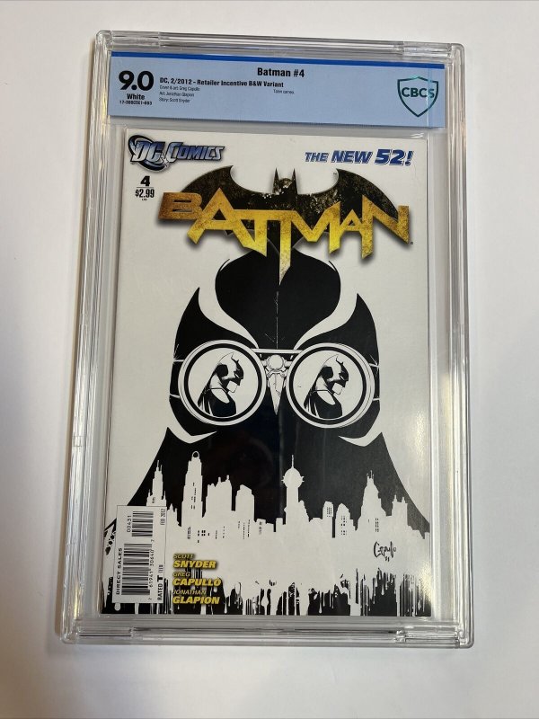 Batman (2012) # 4 (CBCS 9.O WP) Retailer Incentive B&W Variant 1:200