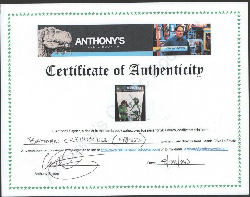 Batman Crepuscule French Text Book (VG+) Dennis O'Neil File Copy