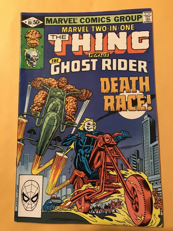 MARVEL TWO-IN-ONE #80 : 10/81 Fn+; The Thing & GHOST RIDER, Race battle