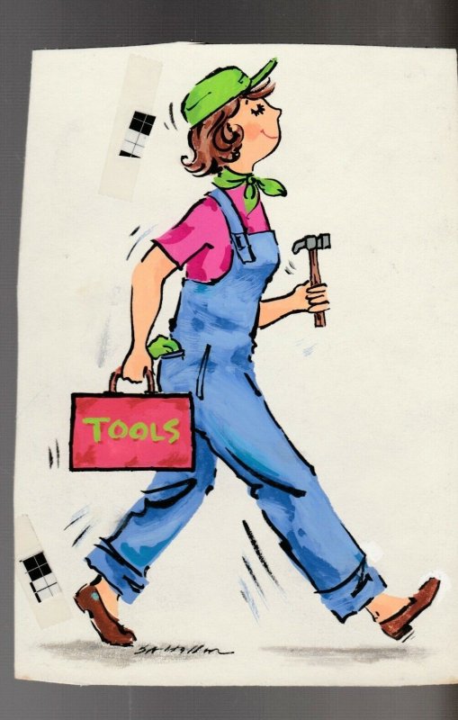 MOTHERS DAY Cute Cartoon Woman w/ Toolbox Hammer 5x7 Greeting Card Art #MD7568