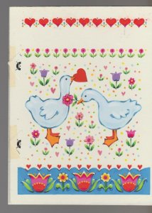 VALENTINE Blue Ducks w/ Hearts & Tulip Border 5.5x7.5 Greeting Card Art #V3723