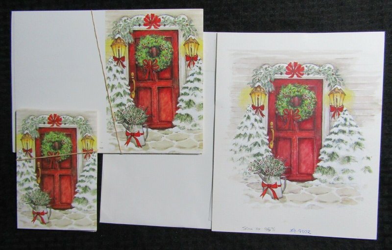 CHRISTMAS Door Wreath Trees & Candles 8x10 Greeting Card Art #9072 w/ 24 Cards