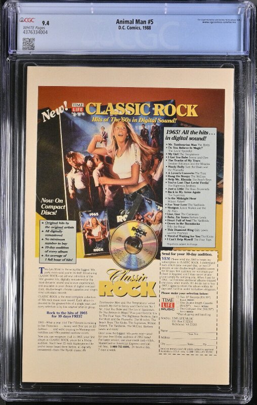 Animal Man #5 CGC 9.4 --1988--comic book--DC --4376334004