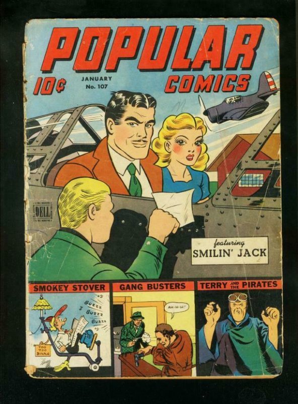 POPULAR COMICS #107 1945-SMILIN JACK-MILTON CANIFF-TERRY & PIRATES-fair FR